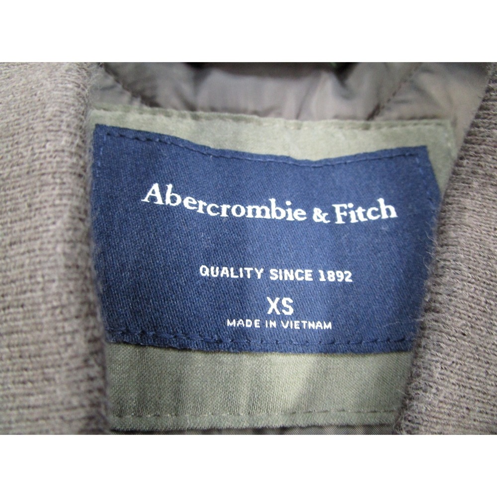 Abercrombie Fitch Mens Quilted Bomber Jacket Olive Green XS Full Zip Snap Front - Picture 3 of 11